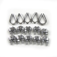 Stainless Steel Thimble & Wire Rope Clip Set For Cable 3/32″ – 5 Thimbles & 10 Clips