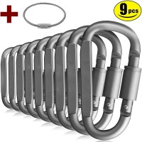 9 PCS Aluminum D Ring Locking Carabiner Clip D Shape Super Strong and Light Large Carabiner Keychain Clip for Outdoor Camping Key Chain Heavy Duty Lock Hooks Spring Link Newly Improved Design