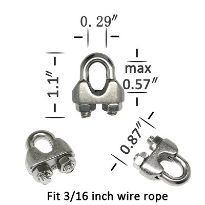 12 pcs 3/16-inch Stainless Steel Wire Rope Cable Clamps(M5) with 6-pcs Carabiner(M7)