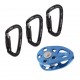 Pack of 3 Pieces 24KN Auto Locking Safety Climbing Carabiner + 30KN Blue Rope Pulley