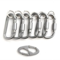 6 PCS/set D-shape Aluminum Screw Locking Carabiner with Spring Snap Hook Keychain Outdoor Buckle for Camping, Hiking, Fishing (Gray)