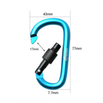 D-shape Aluminum Screw Carabiner for Fishing, Hiking, Traveling with Key Ring Locking Clip Spring Snap Hook Keychain Outdoor Buckle — Assorted Colors (Set of 6)